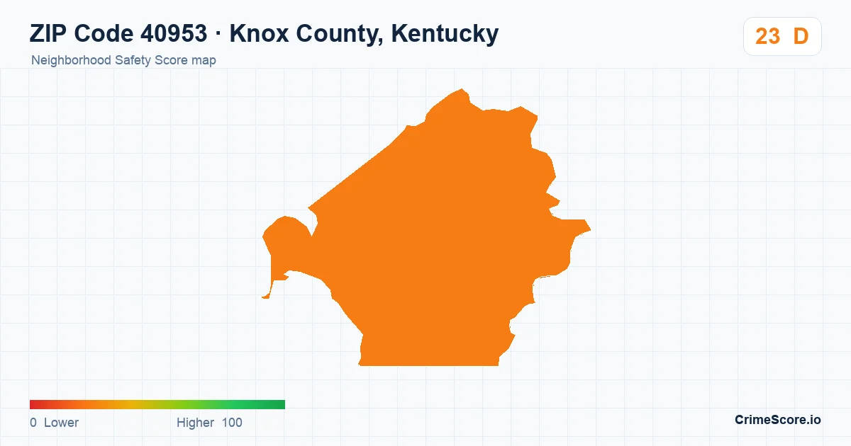 ZIP Code 40953 in Knox County, Kentucky neighborhood Safety Score map