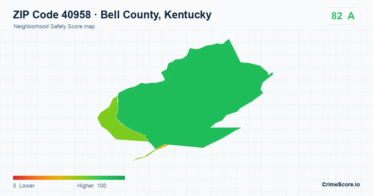 ZIP Code 40958 in Bell County, Kentucky neighborhood Safety Score map