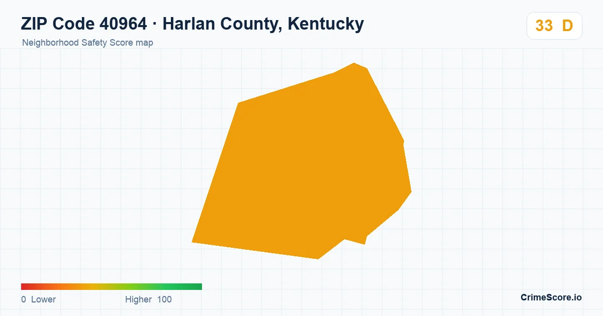 ZIP Code 40964 in Harlan County, Kentucky neighborhood Safety Score map