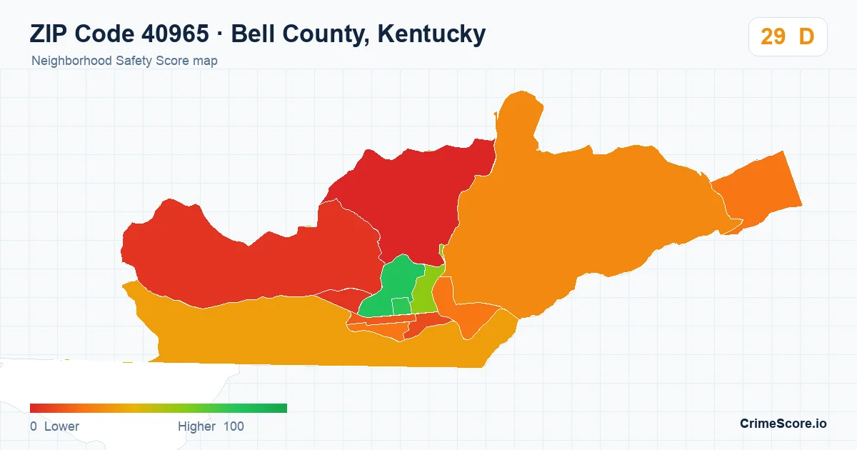 ZIP Code 40965 in Bell County, Kentucky neighborhood Safety Score map