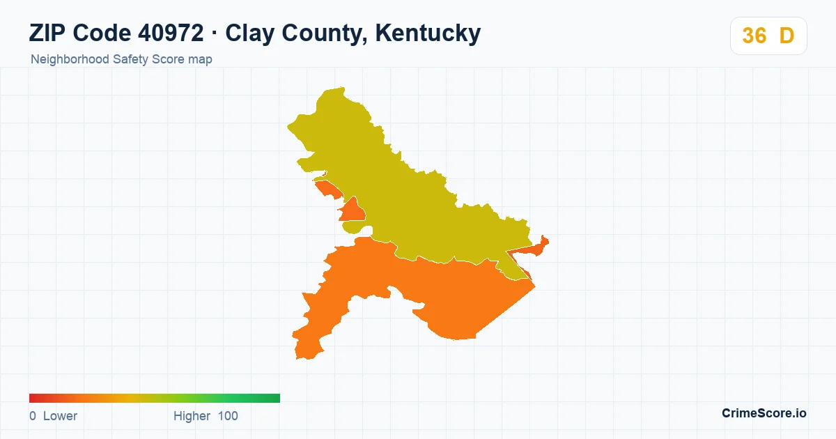 ZIP Code 40972 in Clay County, Kentucky neighborhood Safety Score map