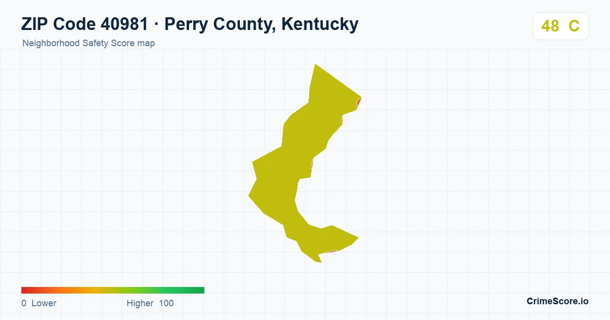 ZIP Code 40981 in Perry County, Kentucky neighborhood Safety Score map