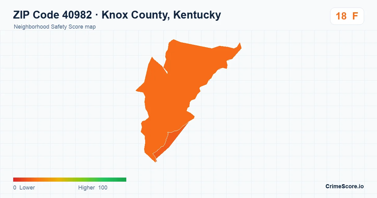 ZIP Code 40982 in Knox County, Kentucky neighborhood Safety Score map