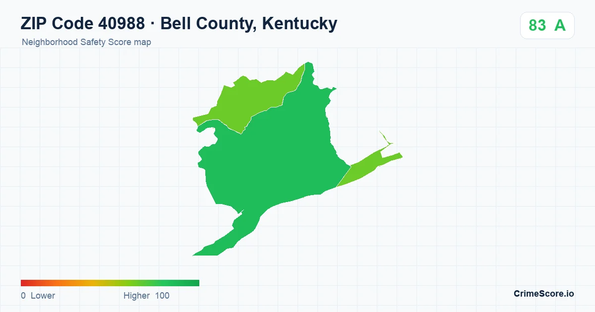 ZIP Code 40988 in Bell County, Kentucky neighborhood Safety Score map