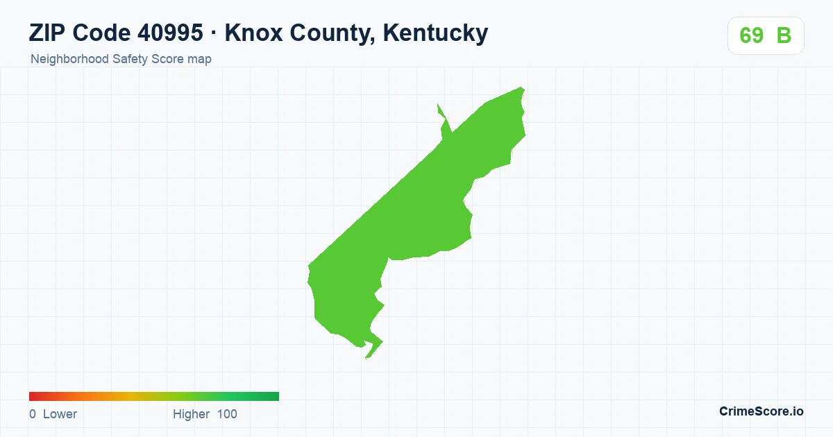 ZIP Code 40995 in Knox County, Kentucky neighborhood Safety Score map
