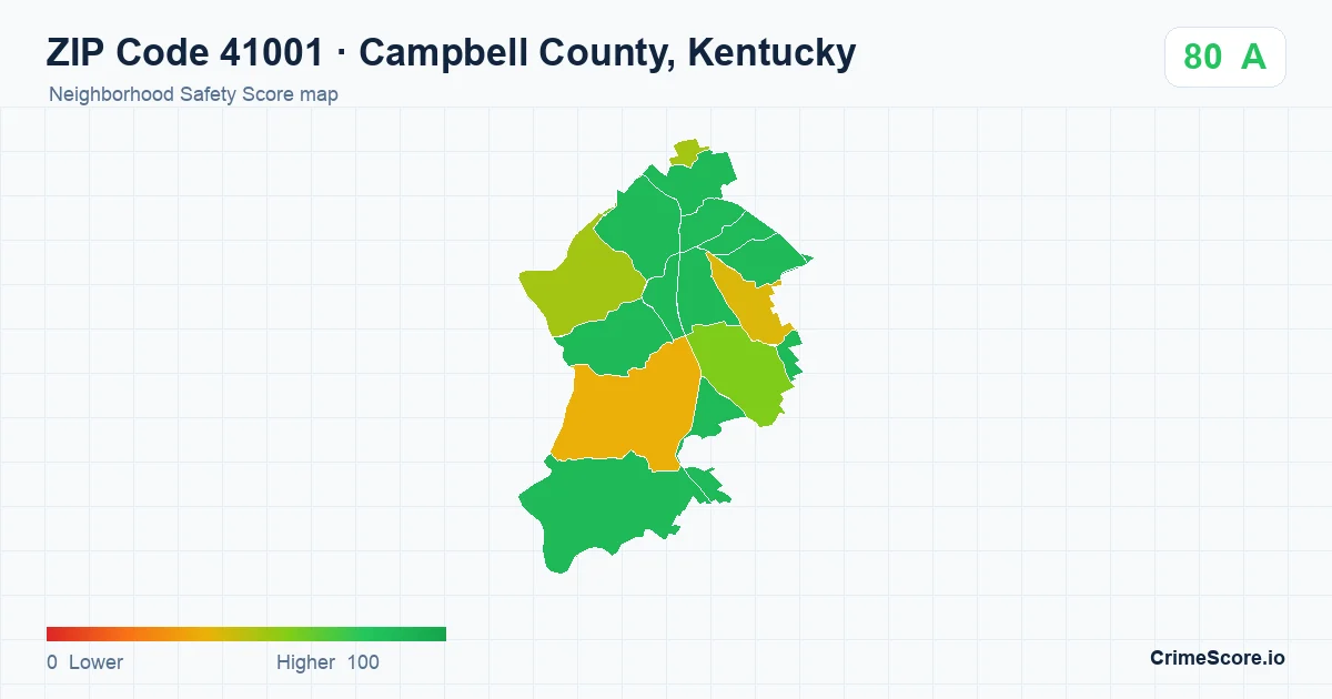 ZIP Code 41001 in Campbell County, Kentucky neighborhood Safety Score map