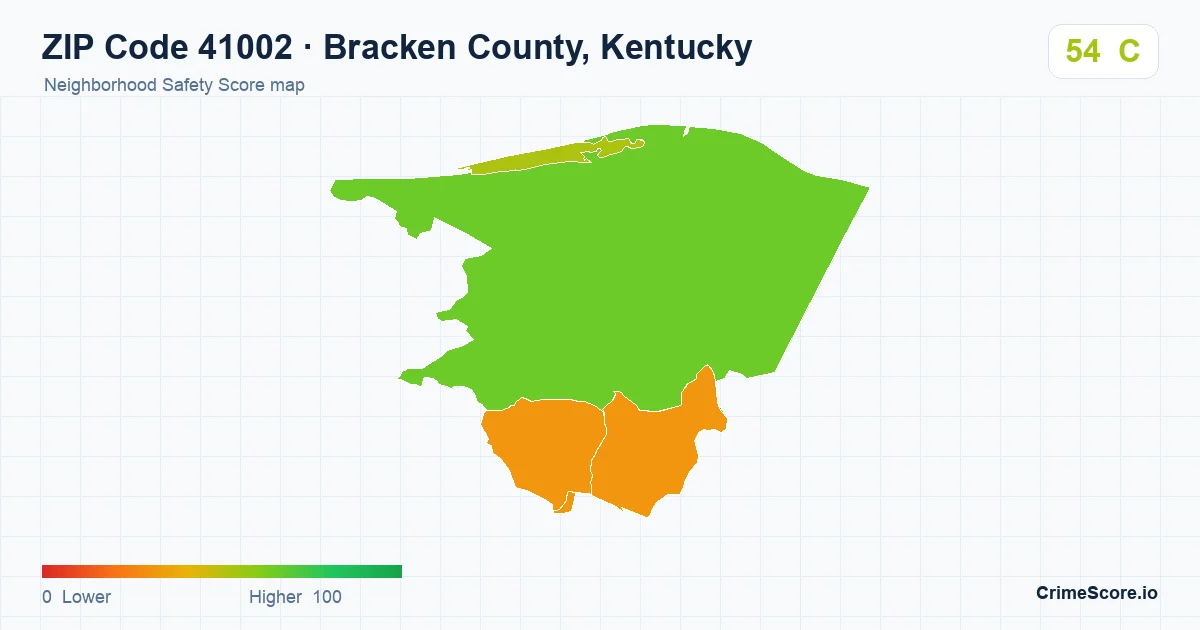 ZIP Code 41002 in Bracken County, Kentucky neighborhood Safety Score map