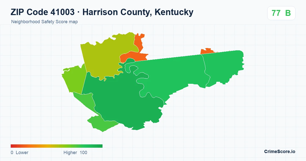 ZIP Code 41003 in Harrison County, Kentucky neighborhood Safety Score map