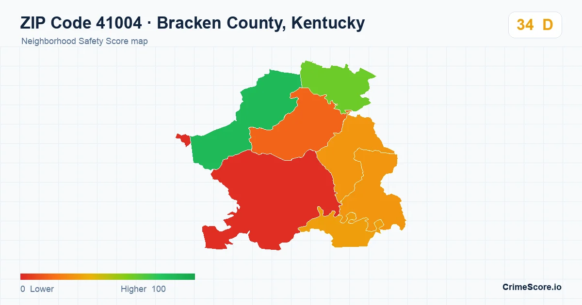 ZIP Code 41004 in Bracken County, Kentucky neighborhood Safety Score map