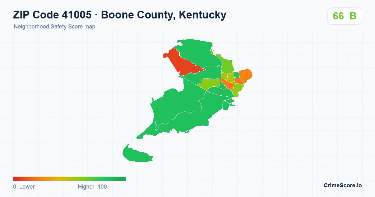 ZIP Code 41005 in Boone County, Kentucky neighborhood Safety Score map