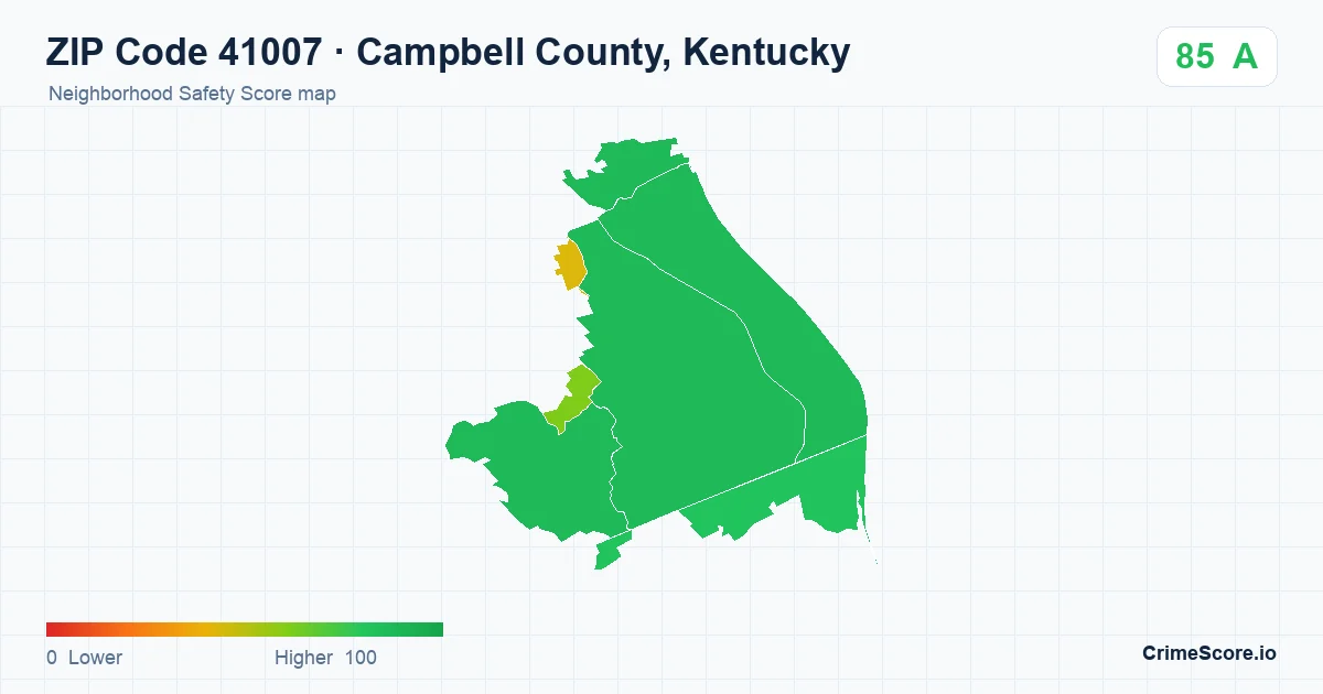 ZIP Code 41007 in Campbell County, Kentucky neighborhood Safety Score map