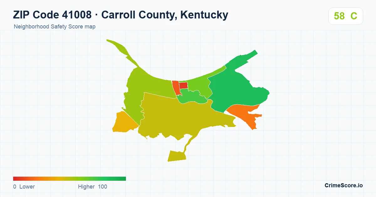 ZIP Code 41008 in Carroll County, Kentucky neighborhood Safety Score map