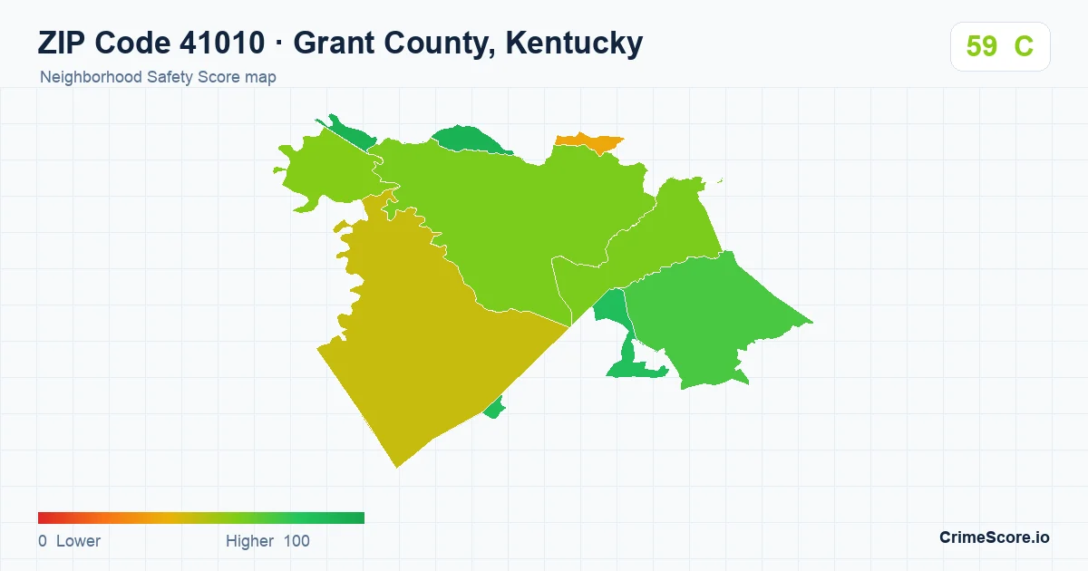 ZIP Code 41010 in Grant County, Kentucky neighborhood Safety Score map