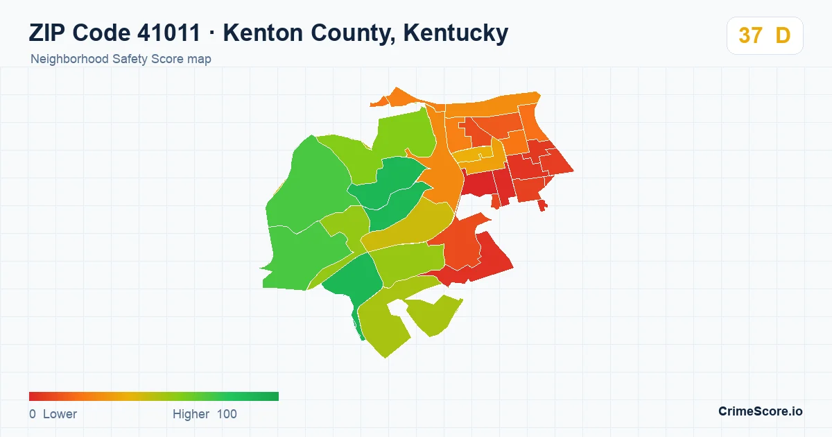 ZIP Code 41011 in Kenton County, Kentucky neighborhood Safety Score map