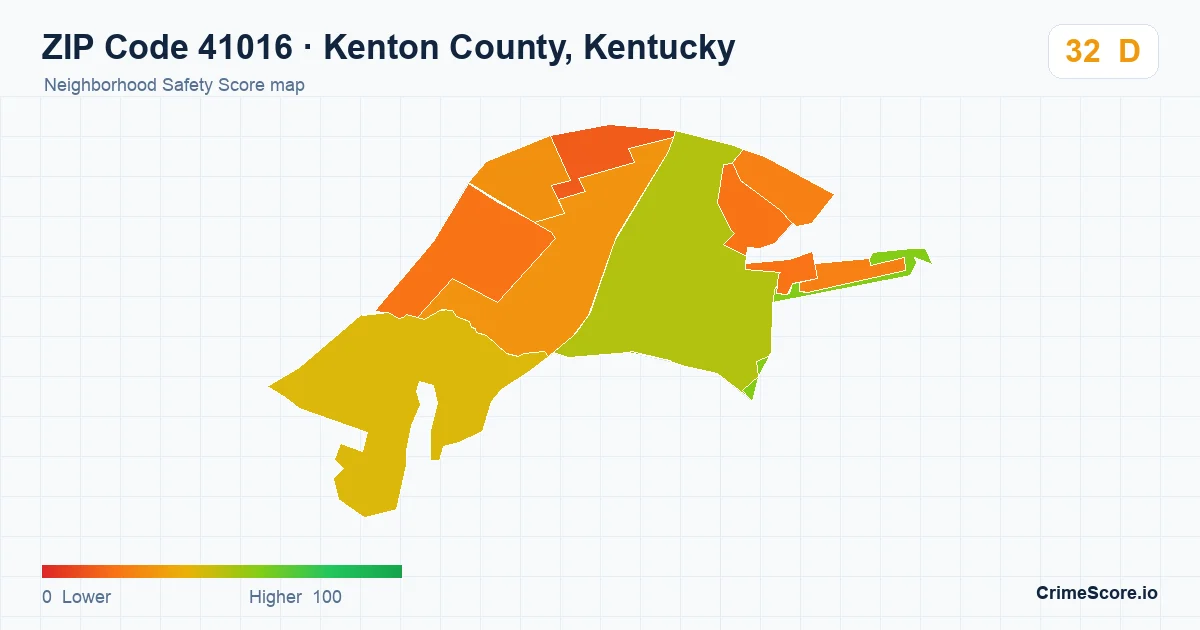 ZIP Code 41016 in Kenton County, Kentucky neighborhood Safety Score map