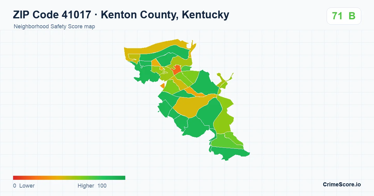 ZIP Code 41017 in Kenton County, Kentucky neighborhood Safety Score map