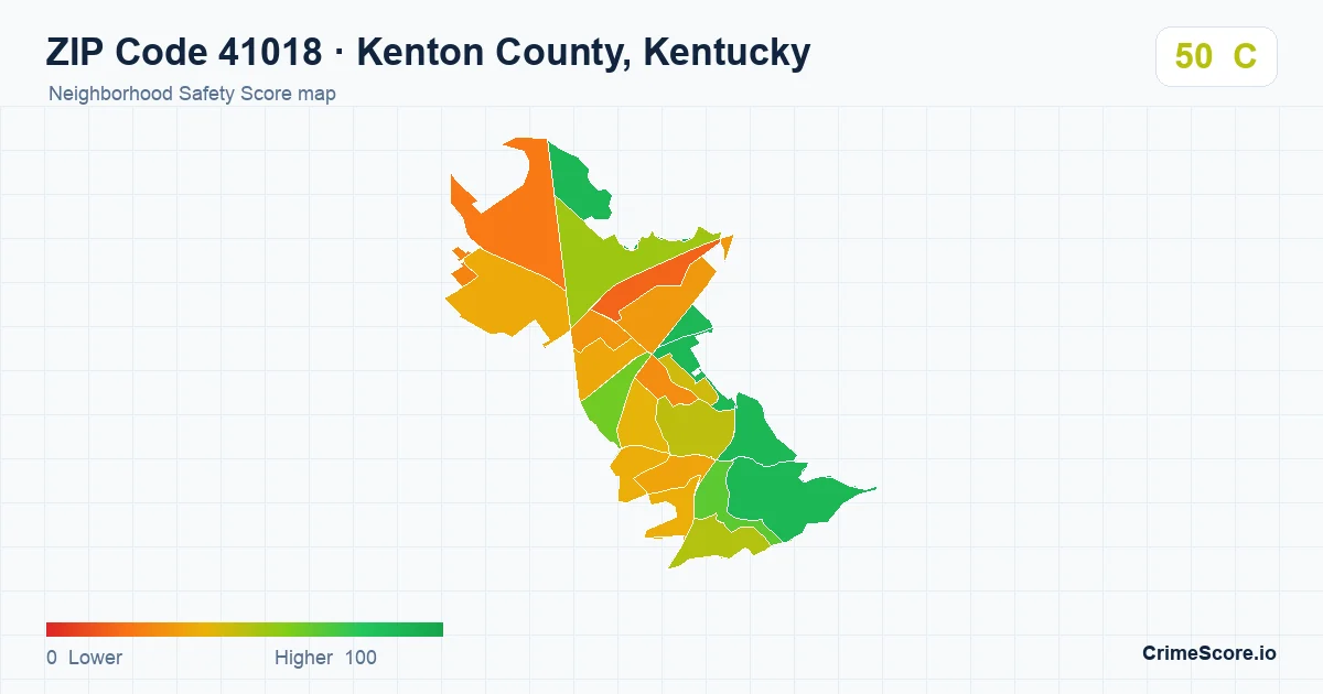 ZIP Code 41018 in Kenton County, Kentucky neighborhood Safety Score map