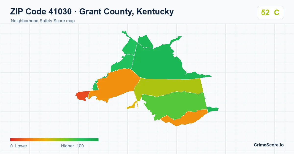 ZIP Code 41030 in Grant County, Kentucky neighborhood Safety Score map