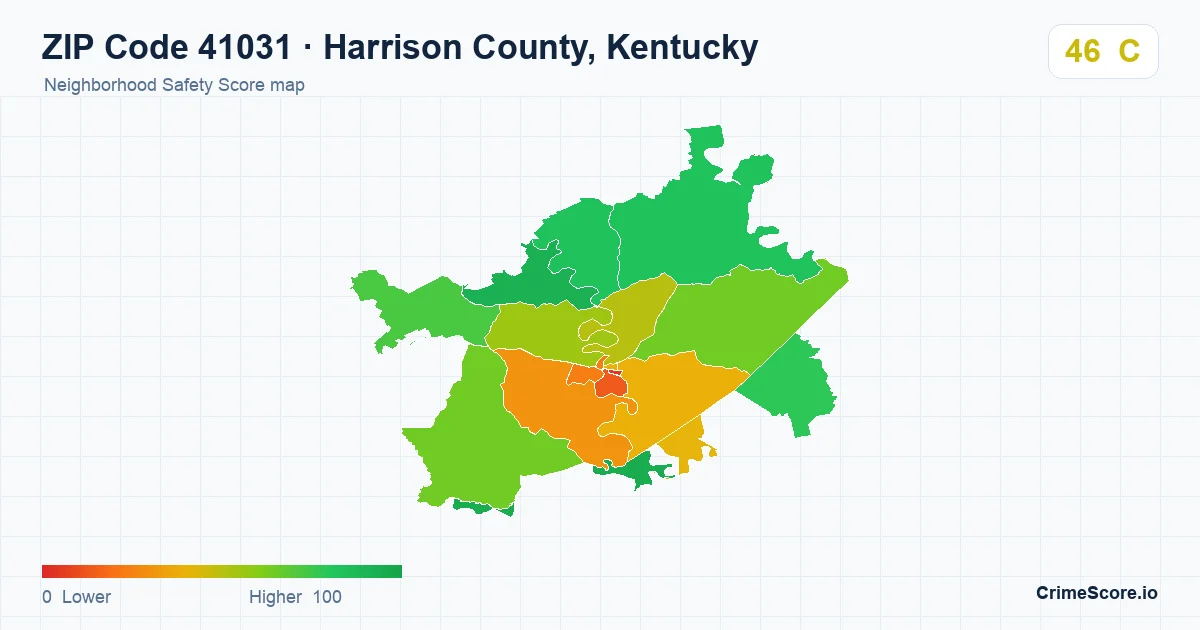 ZIP Code 41031 in Harrison County, Kentucky neighborhood Safety Score map