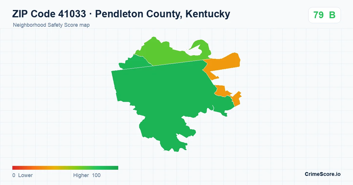 ZIP Code 41033 in Pendleton County, Kentucky neighborhood Safety Score map