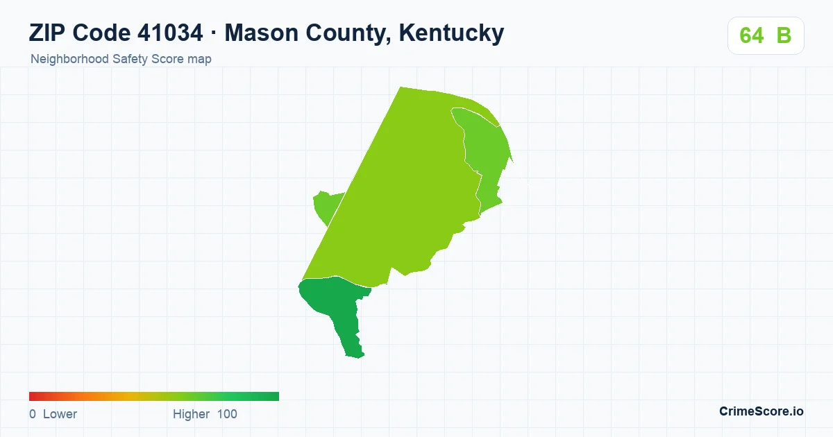 ZIP Code 41034 in Mason County, Kentucky neighborhood Safety Score map