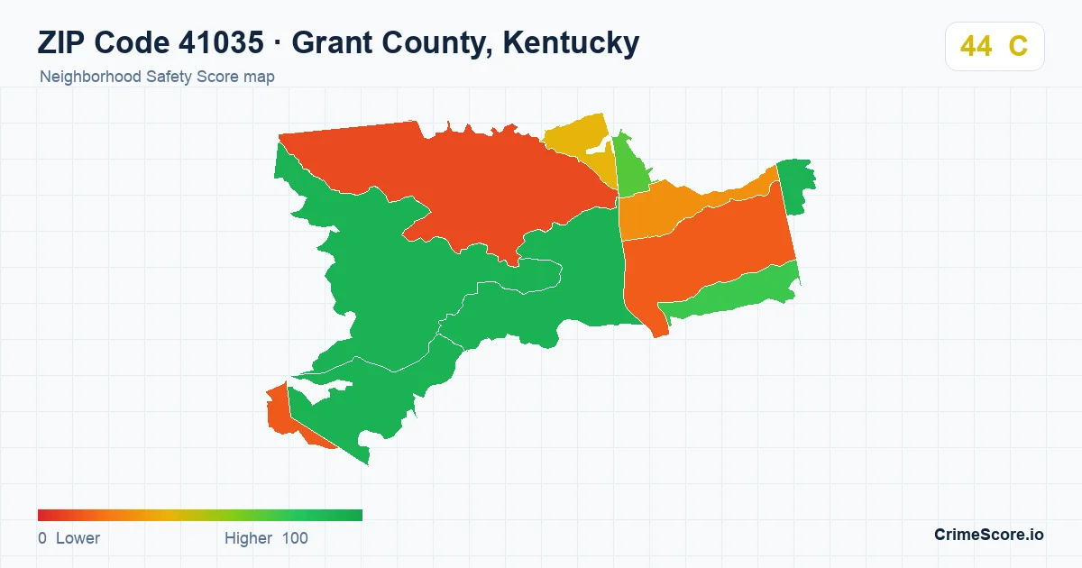 ZIP Code 41035 in Grant County, Kentucky neighborhood Safety Score map