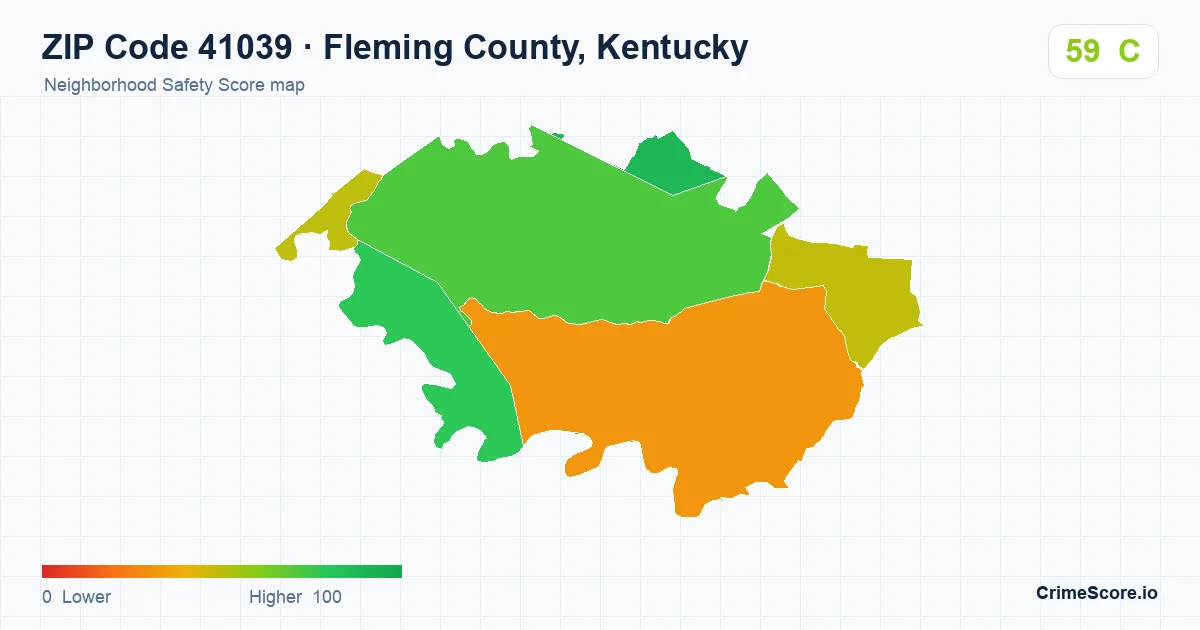 ZIP Code 41039 in Fleming County, Kentucky neighborhood Safety Score map