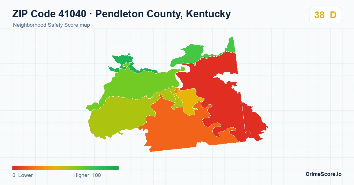 ZIP Code 41040 in Pendleton County, Kentucky neighborhood Safety Score map
