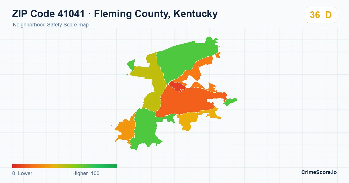 ZIP Code 41041 in Fleming County, Kentucky neighborhood Safety Score map
