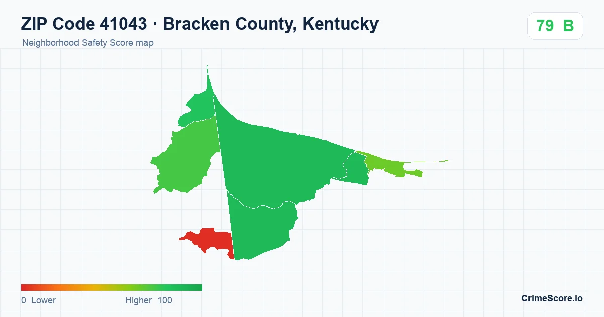 ZIP Code 41043 in Bracken County, Kentucky neighborhood Safety Score map