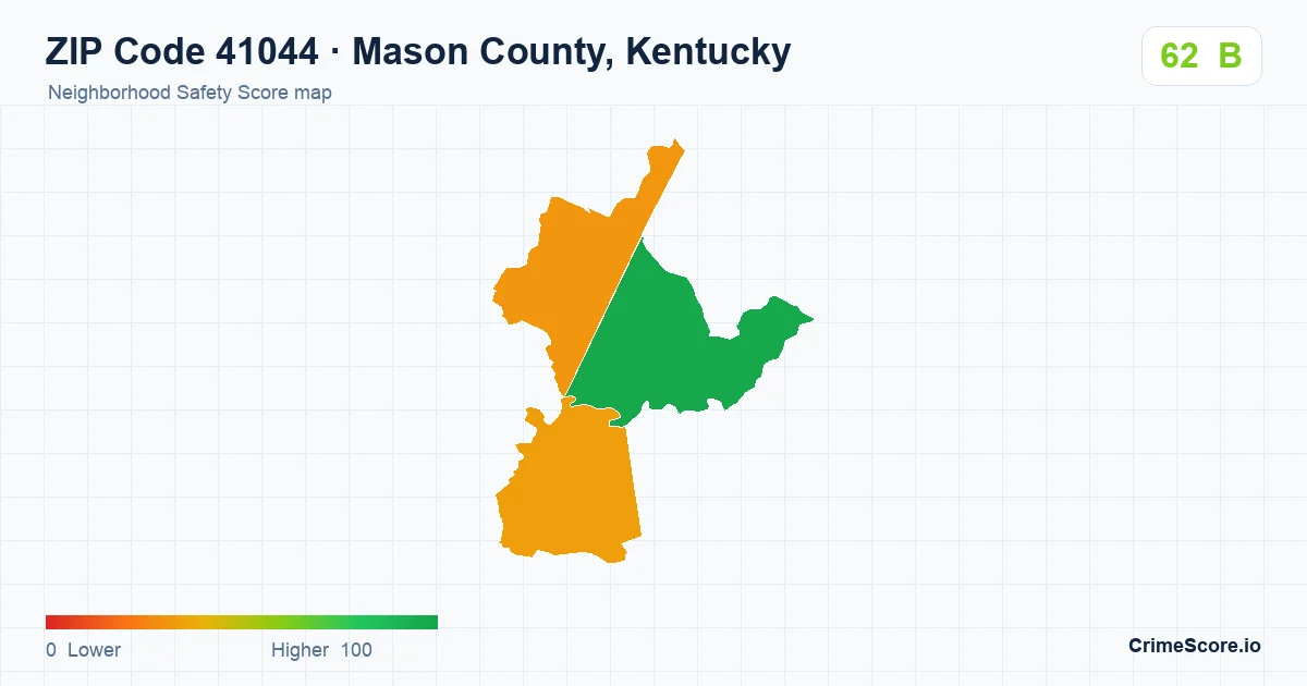 ZIP Code 41044 in Mason County, Kentucky neighborhood Safety Score map