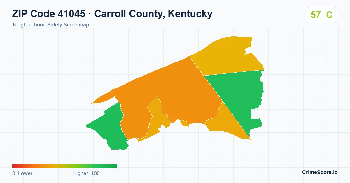 ZIP Code 41045 in Carroll County, Kentucky neighborhood Safety Score map