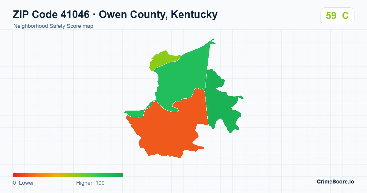 ZIP Code 41046 in Owen County, Kentucky neighborhood Safety Score map