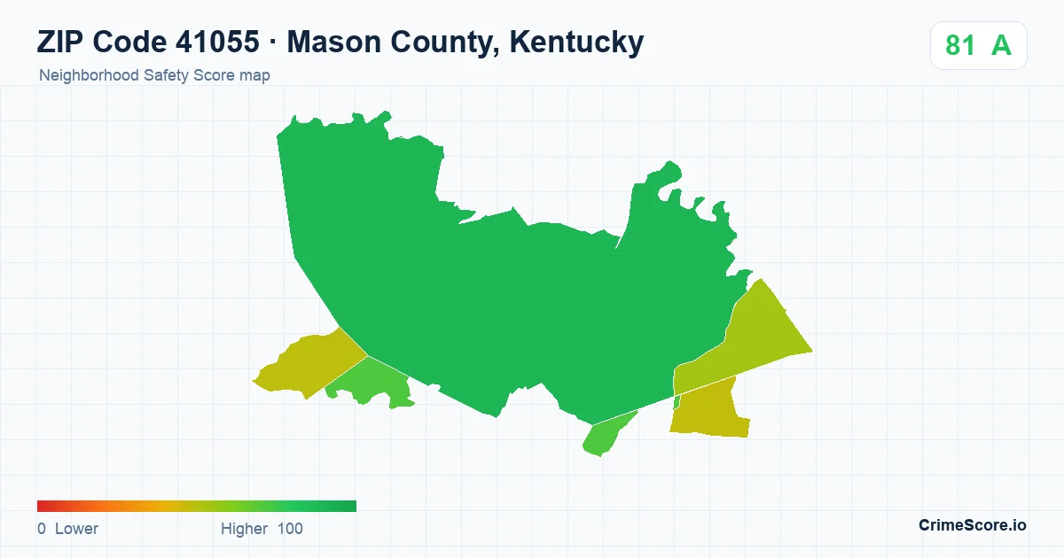 ZIP Code 41055 in Mason County, Kentucky neighborhood Safety Score map