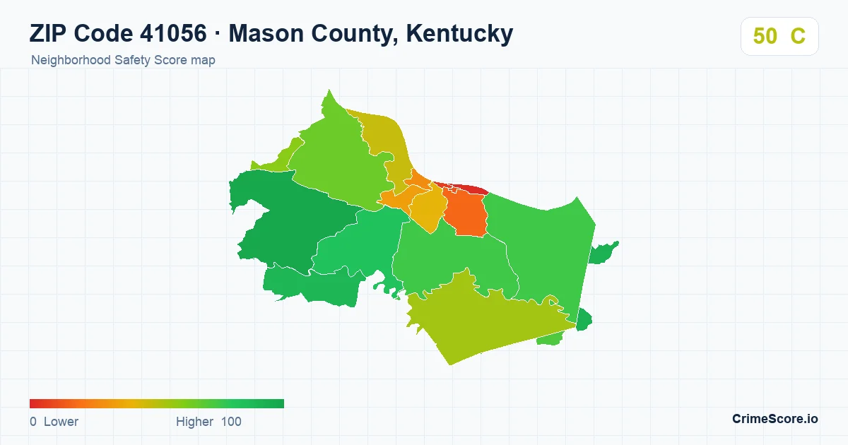 ZIP Code 41056 in Mason County, Kentucky neighborhood Safety Score map