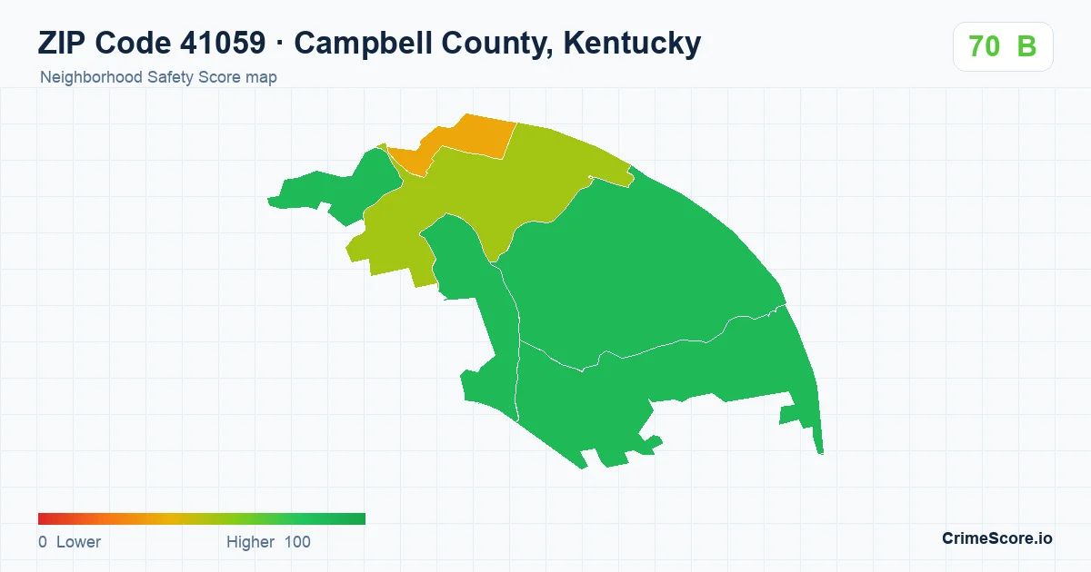 ZIP Code 41059 in Campbell County, Kentucky neighborhood Safety Score map