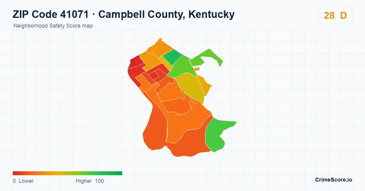 ZIP Code 41071 in Campbell County, Kentucky neighborhood Safety Score map