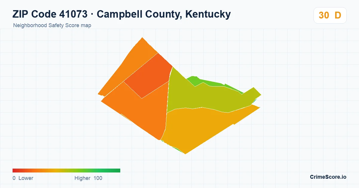 ZIP Code 41073 in Campbell County, Kentucky neighborhood Safety Score map