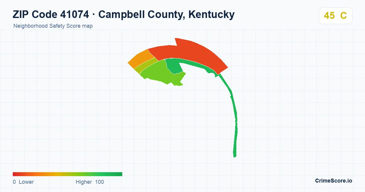ZIP Code 41074 in Campbell County, Kentucky neighborhood Safety Score map