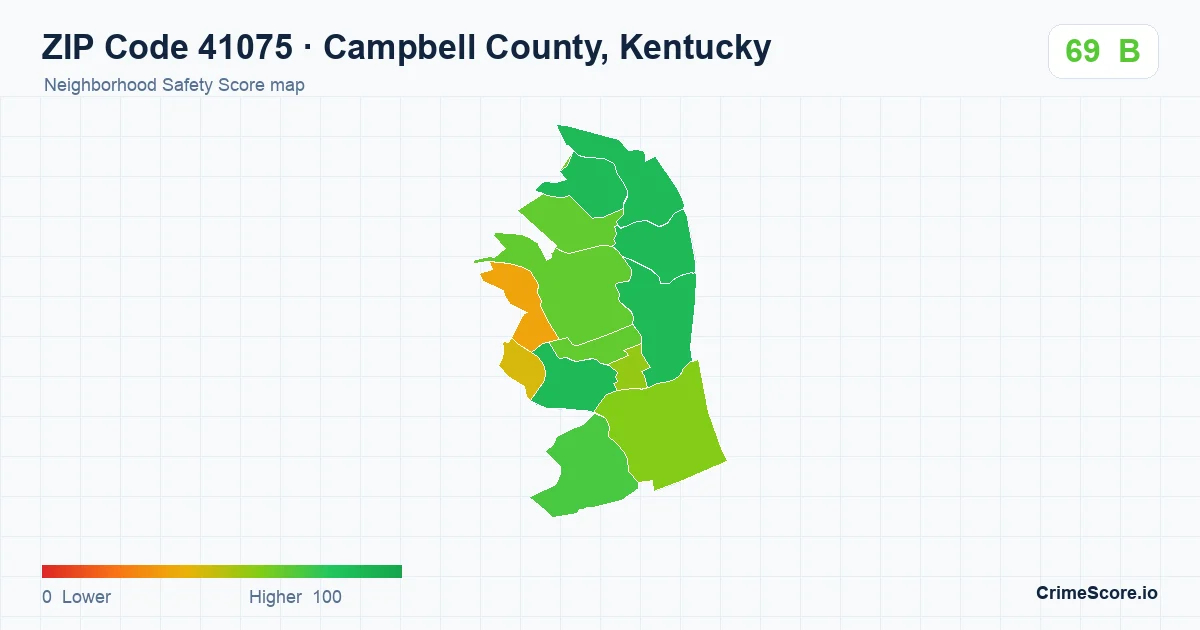 ZIP Code 41075 in Campbell County, Kentucky neighborhood Safety Score map