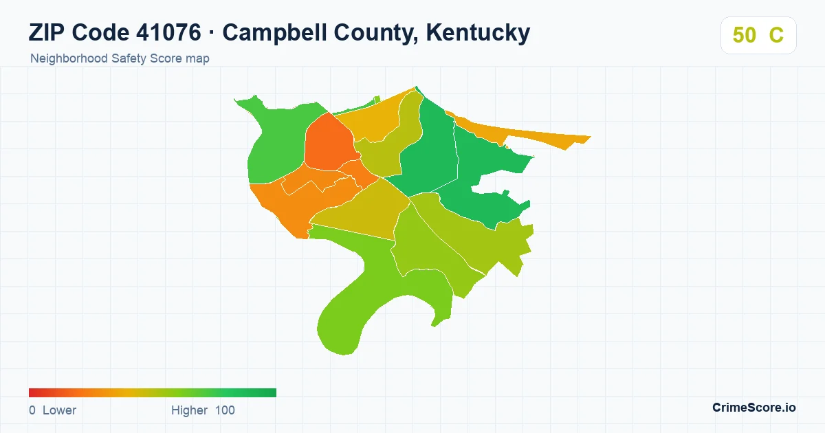 ZIP Code 41076 in Campbell County, Kentucky neighborhood Safety Score map