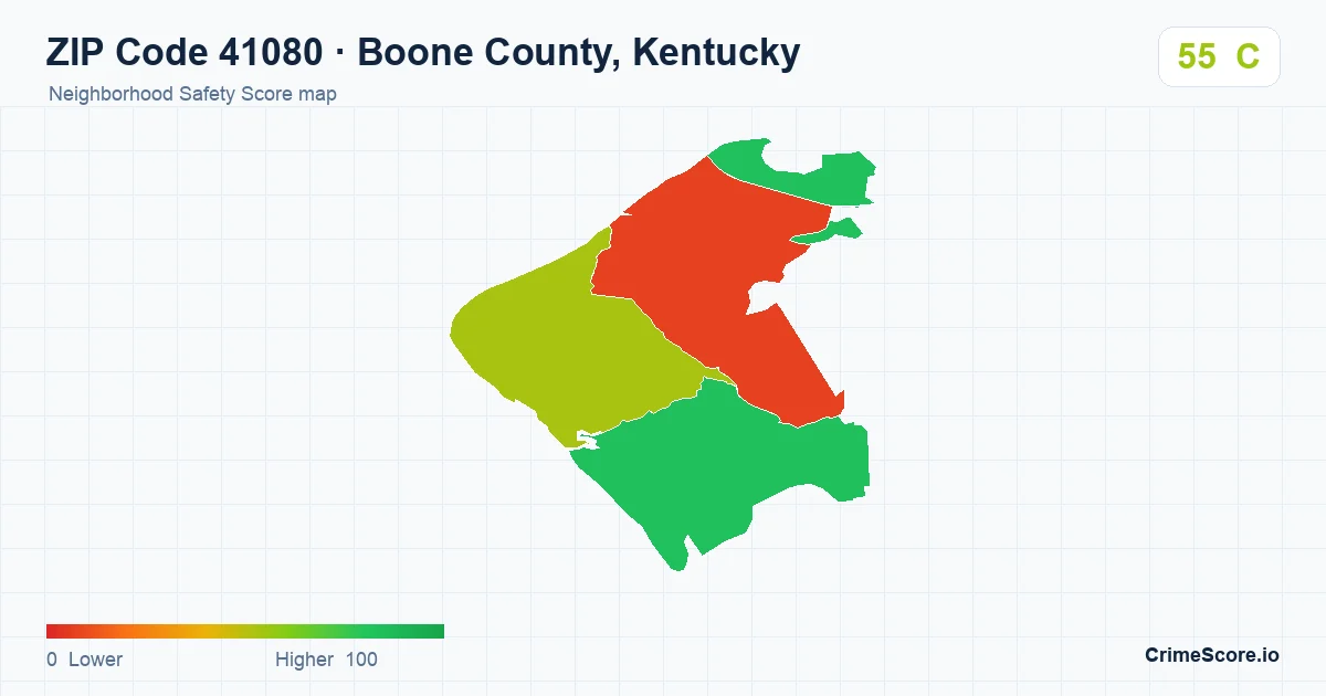 ZIP Code 41080 in Boone County, Kentucky neighborhood Safety Score map