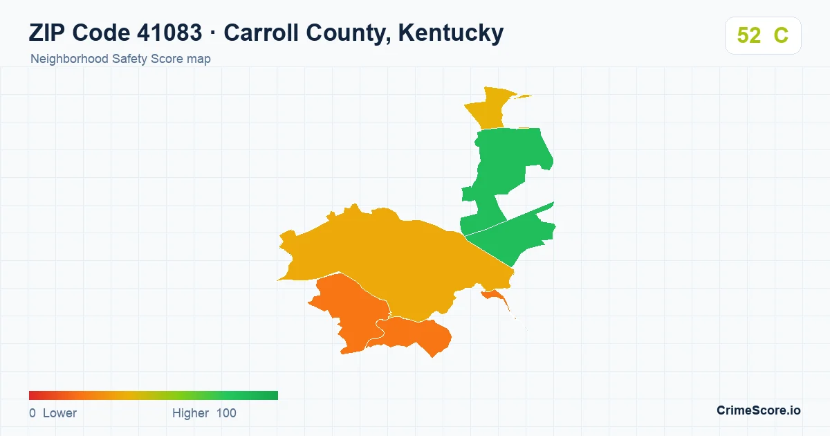 ZIP Code 41083 in Carroll County, Kentucky neighborhood Safety Score map