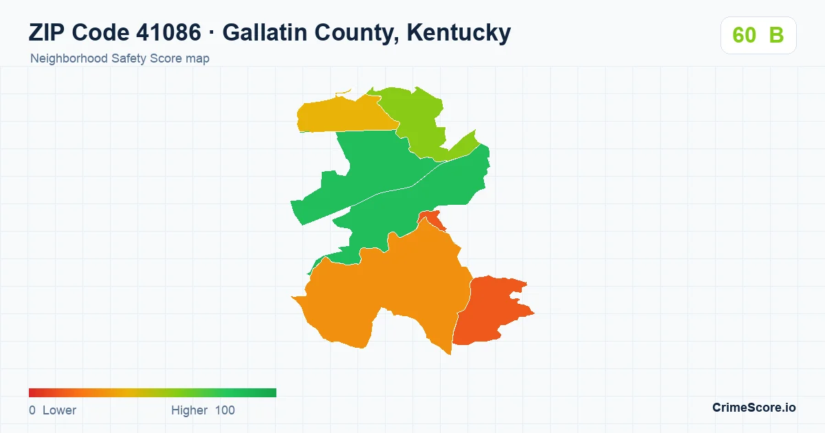 ZIP Code 41086 in Gallatin County, Kentucky neighborhood Safety Score map