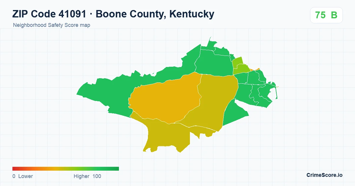 ZIP Code 41091 in Boone County, Kentucky neighborhood Safety Score map