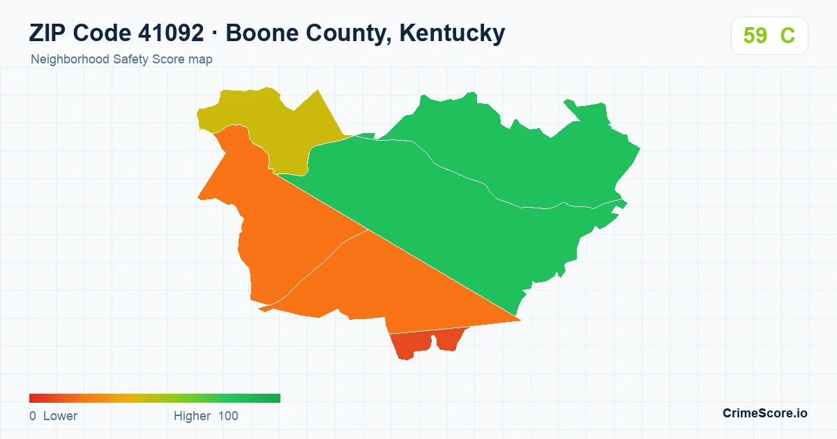 ZIP Code 41092 in Boone County, Kentucky neighborhood Safety Score map
