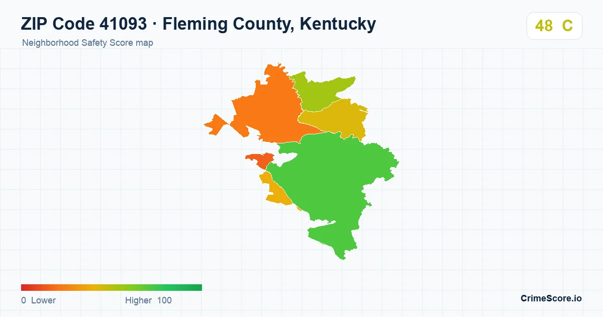 ZIP Code 41093 in Fleming County, Kentucky neighborhood Safety Score map