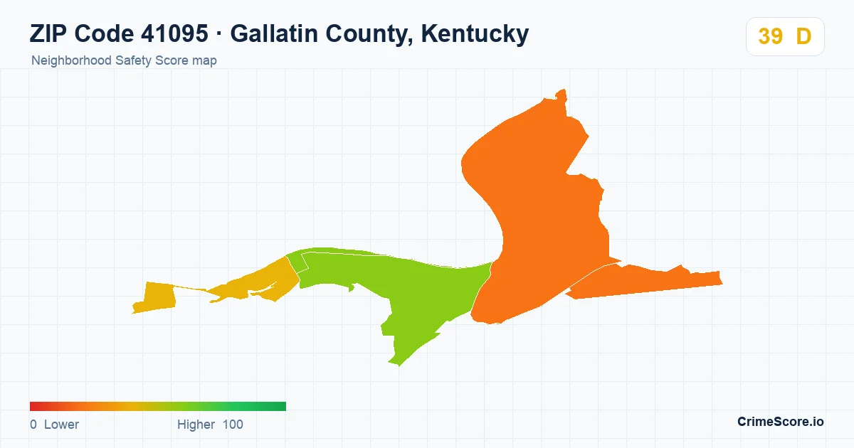 ZIP Code 41095 in Gallatin County, Kentucky neighborhood Safety Score map
