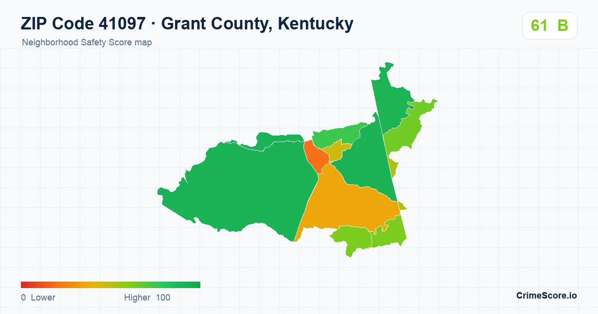 ZIP Code 41097 in Grant County, Kentucky neighborhood Safety Score map