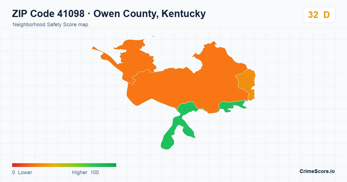 ZIP Code 41098 in Owen County, Kentucky neighborhood Safety Score map